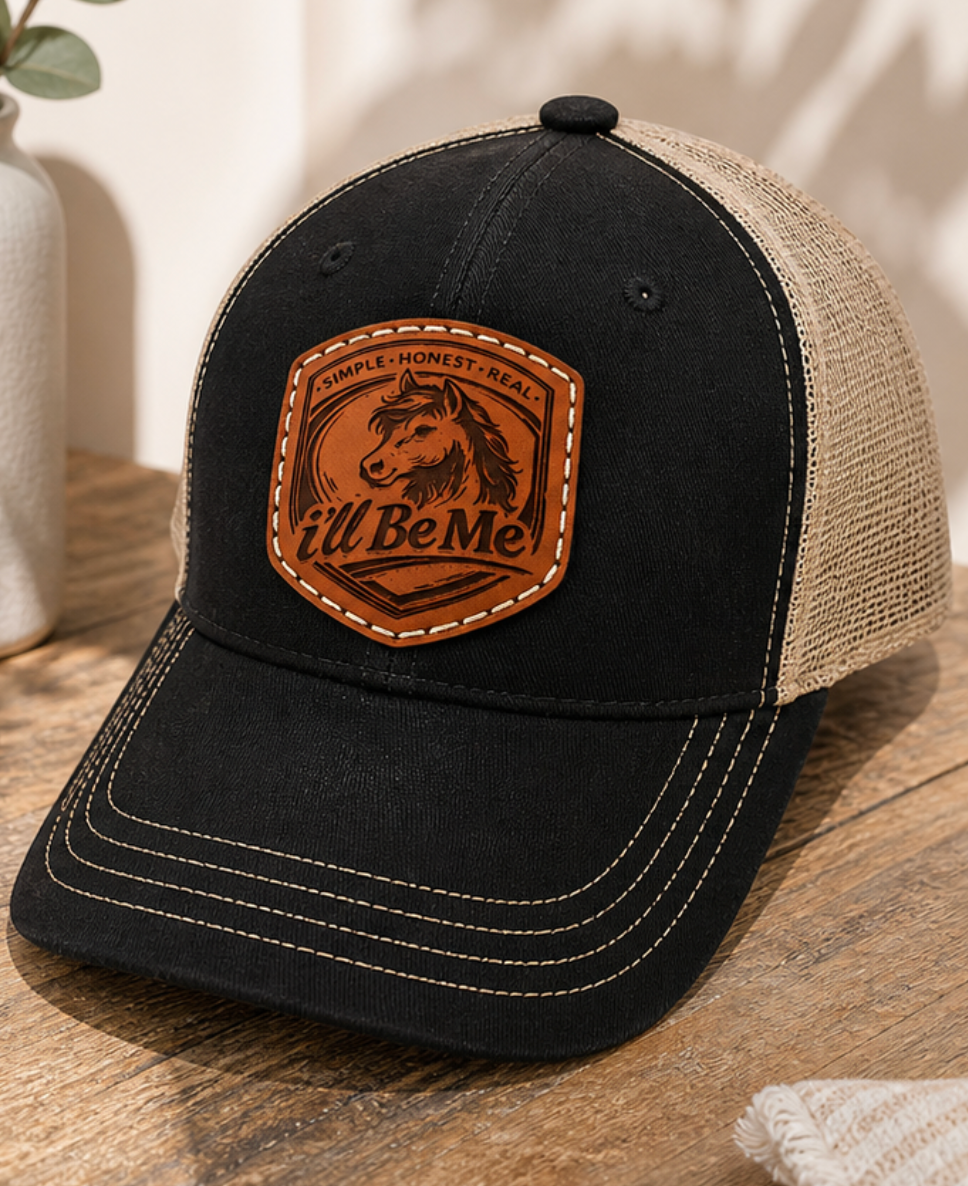 Simple Honest Real Horse Leather Patch Hat